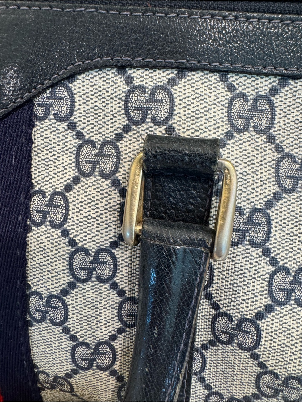 Gucci Blue and Red GG Supreme Satchel with Top Handles - Picture 11 of 15